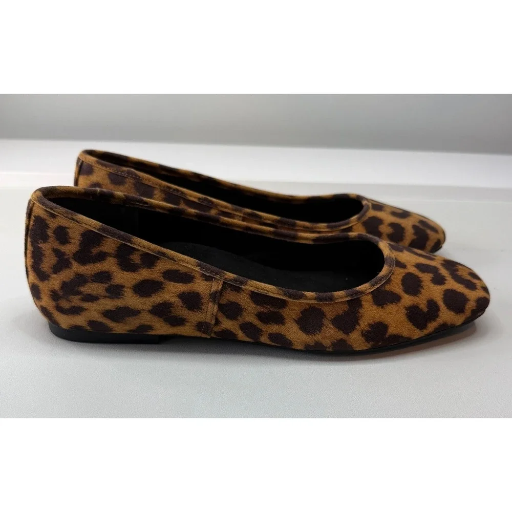 Vionic Orinda Leopard Print Square Toe Ballet Orthopedic Flats Womens 9 Wide NEW
